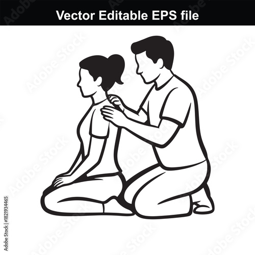 Man giving a massage to a woman, isolated on white background