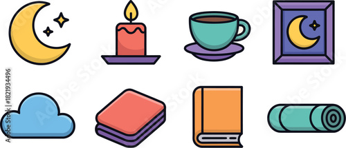 Cozy Night In Relaxation Icons for a Peaceful Evening