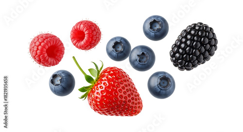Assorted Berries and Strawberry on Black Background