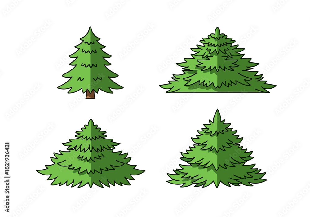 Obraz premium Stylized Evergreen Trees Collection Icons of Nature's Serenity