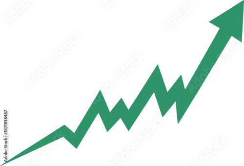 Green arrow pointing upwards isolated on white background, indicating growth