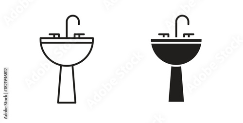 Sink icon flat vector illustration. Black Thin Line Icon Emblem Concept