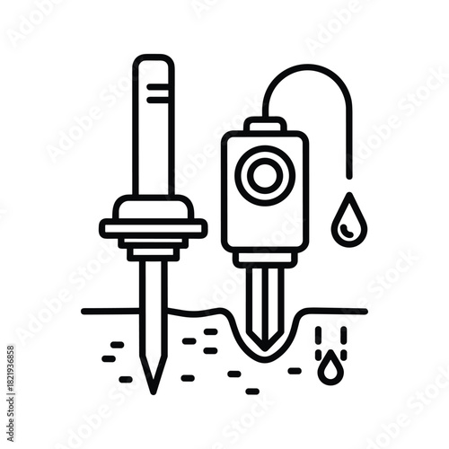 Soil moisture sensor and irrigation system line icon