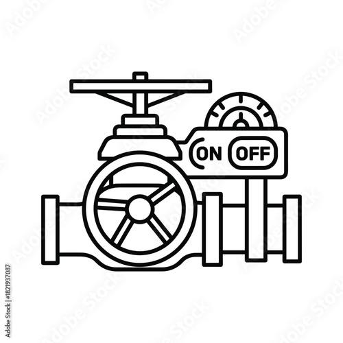 Industrial valve system with onoff switch and gauge line icon