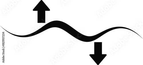 Wavy line with arrows pointing up and down isolated on white background