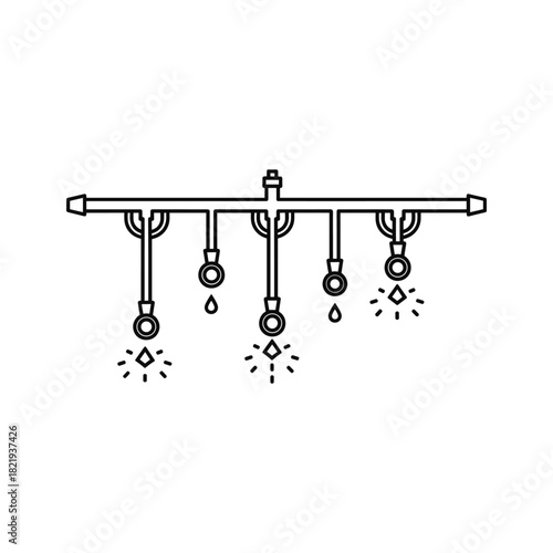 Drip irrigation system line icon showing water drops and flow