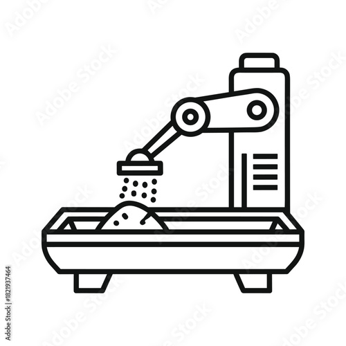 Robotic arm dispensing material in additive manufacturing process icon