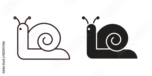 Snail icon flat vector illustration. Black Thin Line Icon Emblem Concept