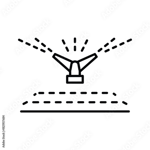 Simple line icon of a garden sprinkler watering a patch of ground