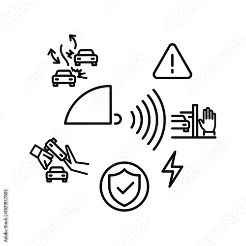 Car safety and smart driving technology icons, isolated on