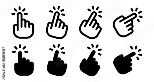 Hand cursor icon set, vector hand gestures, hand click icon set, click, cursor