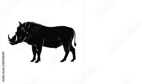 Warthog silhouette illustration african wildlife animal with tusks and bristles