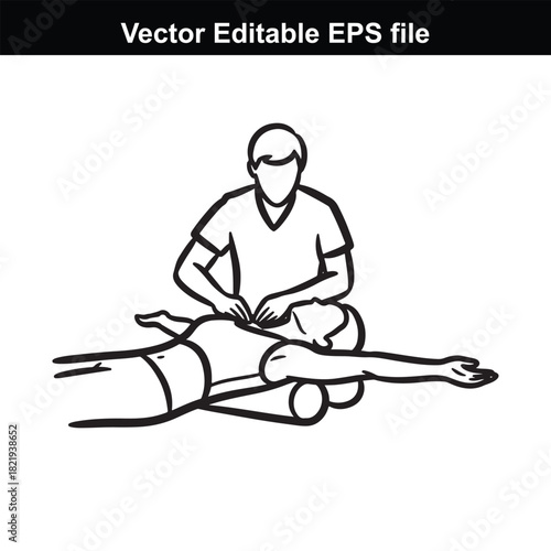 Illustration of a person receiving chest compressions from another person, isolated on white background