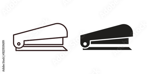 Stapler icon flat vector illustration. Black Thin Line Icon Emblem Concept