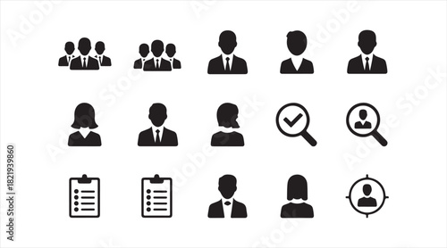 Silhouette set of business avatars and recruitment elements ideal for HR, workforce, and office design themes