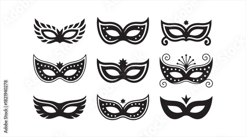 Ornate festival mask icon collection featuring elegant shapes and decorative patterns