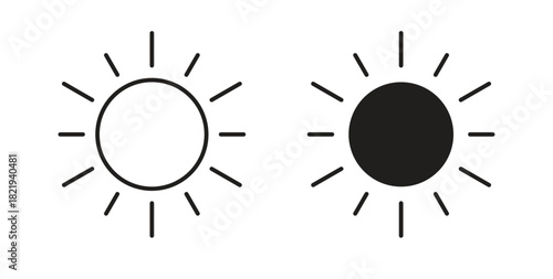 Sun icon flat vector illustration. Black Thin Line Icon Emblem Concept