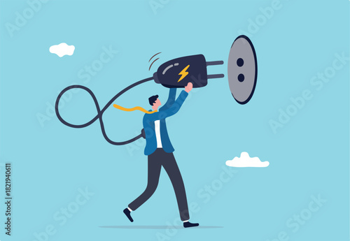 Recharge yourself, refresh or recover after tried, exhausted or burn out, charge full energy or supply motivation concept, exhausted overworked businessman plug electric to recharge energy. 