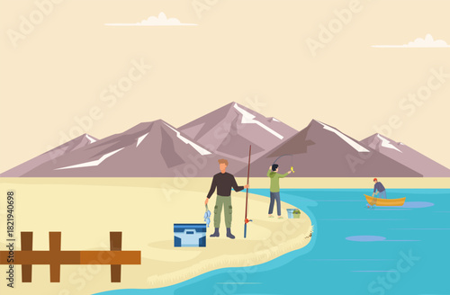 Scenic Fishing Illustration at a Peaceful Lake