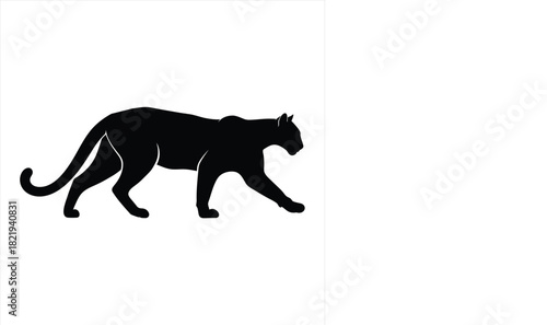 Black panther silhouette walking isolated on white background vector illustration