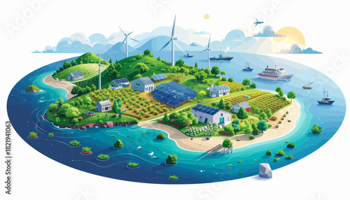 Sustainable island community with renewable energy sources