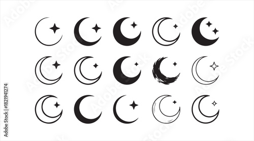 Black moon silhouette set ideal for astronomy, mystic, and decorative celestial themes