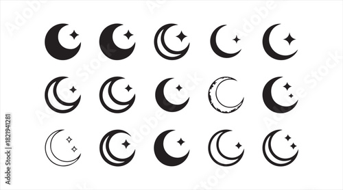 Moon and star icon collection featuring lunar phases and minimal celestial shapes