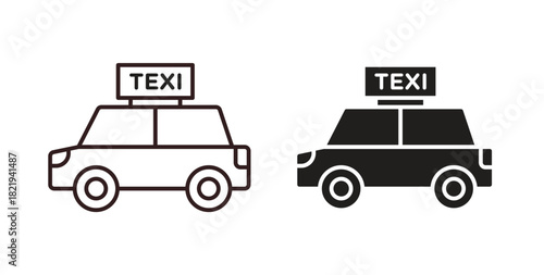 Taxi icon flat vector illustration. Black Thin Line Icon Emblem Concept