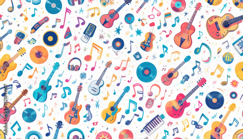 Seamless pattern of musical instruments and notes