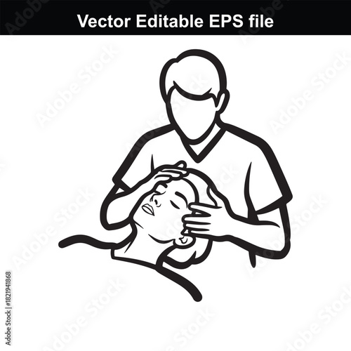 Illustration of a person giving a facial massage to another person, representing relaxation and wellness