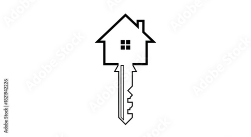 A simple, minimalist logo design featuring a house shape on a key.