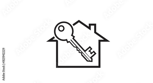 Illustration of a house outline with a key inside, symbolizing real estate or home ownership.