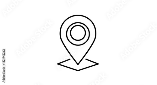 A minimalist black line icon of a map pin location marker on a white background.