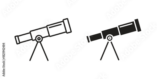 Telescope icon flat vector illustration. Black Thin Line Icon Emblem Concept