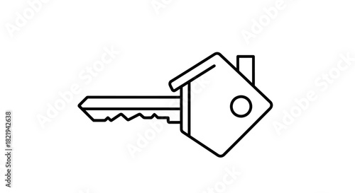 A simple line drawing of a key with a house-shaped head, representing home ownership.