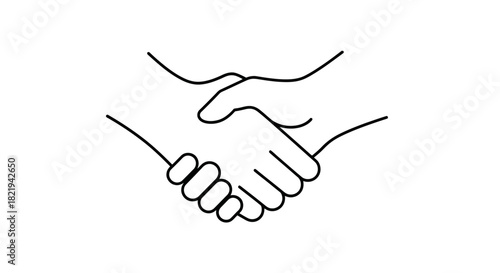 A minimalist black and white line art illustration of a handshake, symbolizing agreement and partnership.