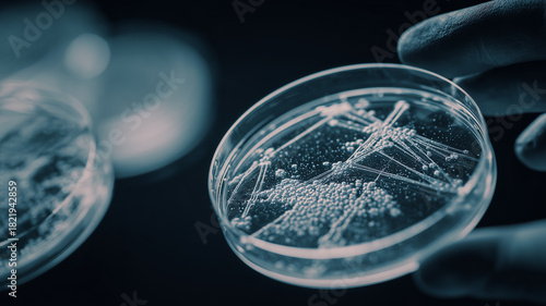 A microbiology petri dish showing bacterial colony growth patterns representing scientific analysis, laboratory research and microbial behavior interpretation.
