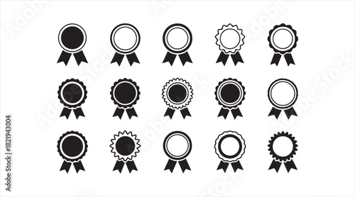 Black ribbon badge icon collection featuring honor, prize, and premium award symbols