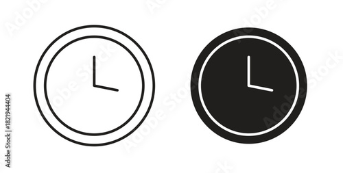 Time icon flat vector illustration. Black Thin Line Icon Emblem Concept