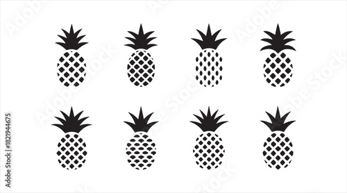 Tropical pineapple icon collection ideal for food, botanical, and decorative illustrations