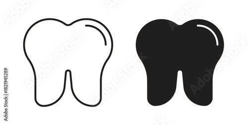 Tooth icon flat vector illustration. Black Thin Line Icon Emblem Concept
