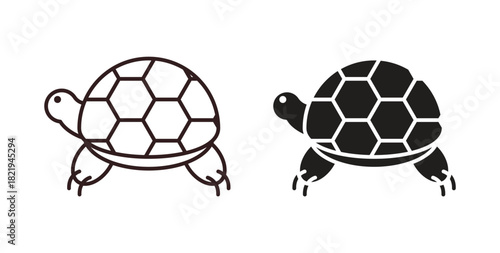 Tortoise icon flat vector illustration. Black Thin Line Icon Emblem Concept