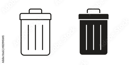 Trash Bin icon flat vector illustration. Black Thin Line Icon Emblem Concept