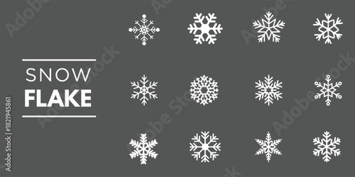 Christmas Snowflake Vector Icon Set - Festive Holiday Winter Xmas Snow Crystal Collection Red White Frost Pattern Seasonal Decoration Design Geometric Symmetrical Minimalist Flat Graphic Element Art