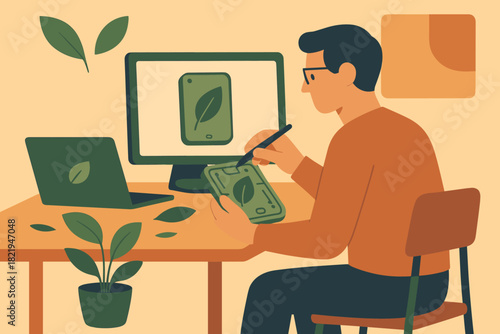 Labels gadget cohesive no design style icon flat full scene eco letters