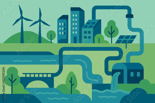 Style sustainable blue minimal water negative geometric infrastructure vector bubbles no icon