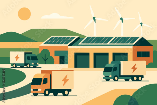 Logistics clean hub emojis cyrillic turbines wind no icon flat sustainable vector