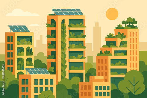 Futuristic illustration icon captions typography eco text cityscape minimal speech no vector