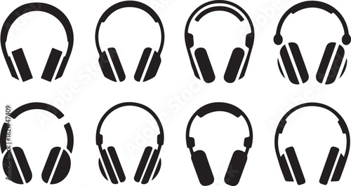 Assortment of Black Silhouette Headphone Icons headphones headset