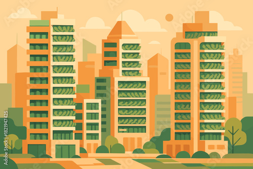 Marks geometric vertical no eco vector urban icon flat farms futuristic full